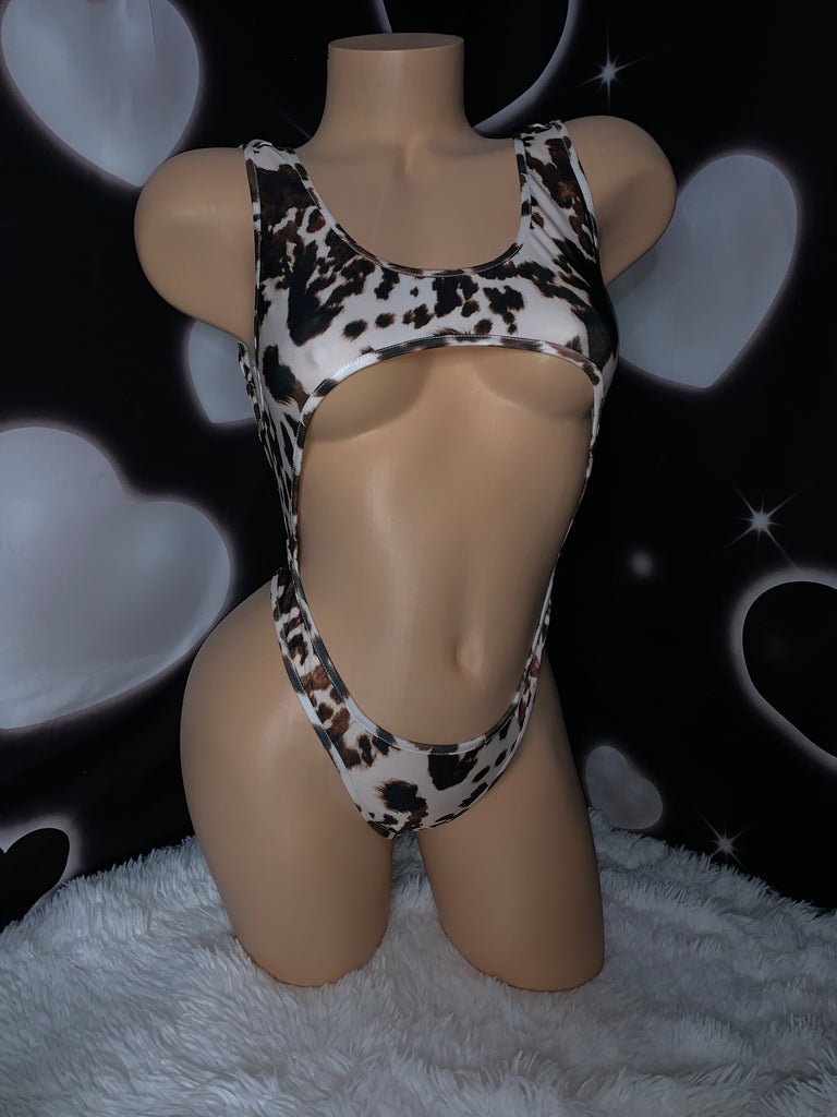 Cowhide peekaboo one piece - Bikinis, Monokinis, skirt sets, and apparel inspired by strippers - Bubblegum The Brand