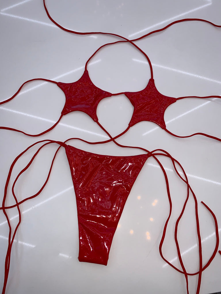 Latex look star bikini red - Bikinis, Monokinis, skirt sets, and apparel inspired by strippers - Bubblegum The Brand