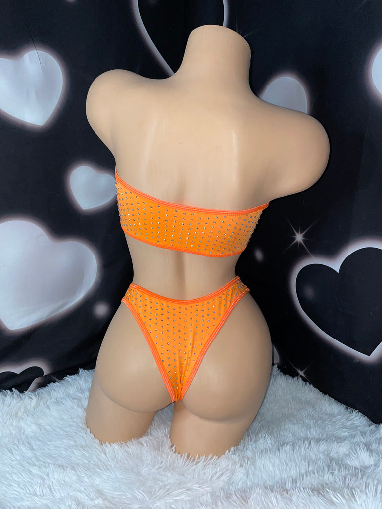 Iced out rhinestone midnight illusion orange - Bikinis, Monokinis, skirt sets, and apparel inspired by strippers - Bubblegum The Brand
