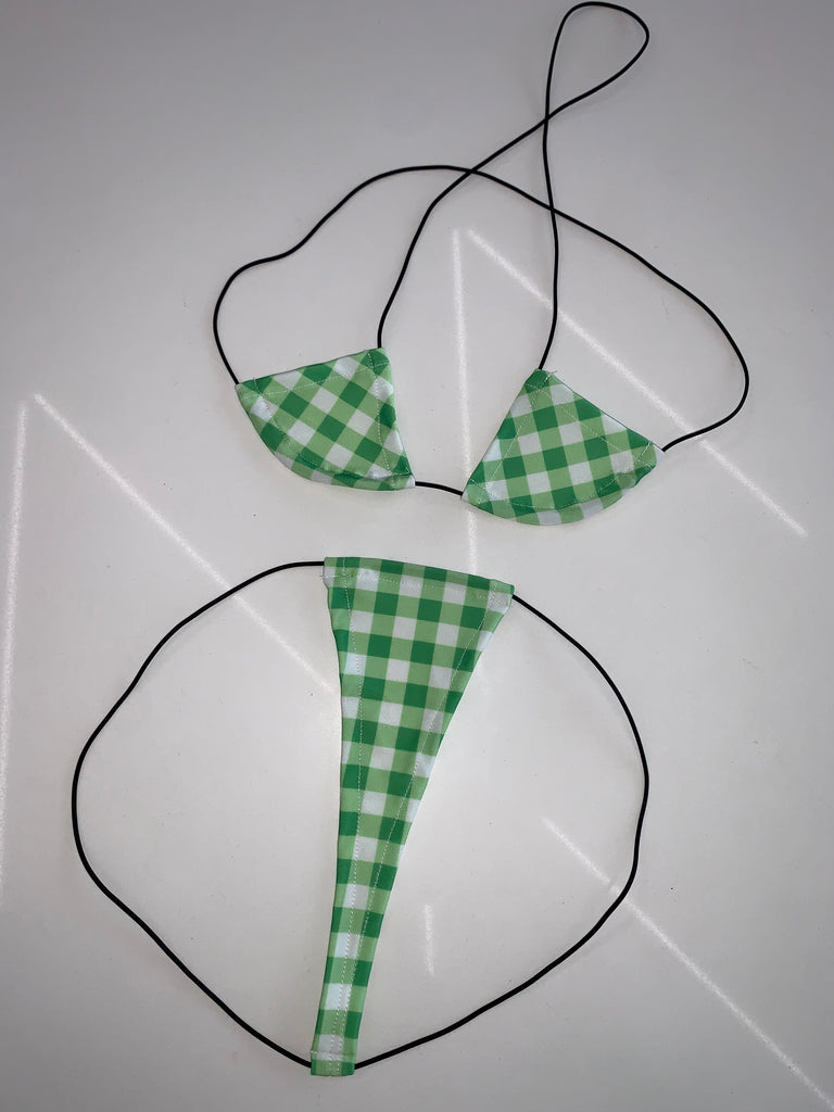 Green gingham string microkini - Bikinis, Monokinis, skirt sets, and apparel inspired by strippers - Bubblegum The Brand