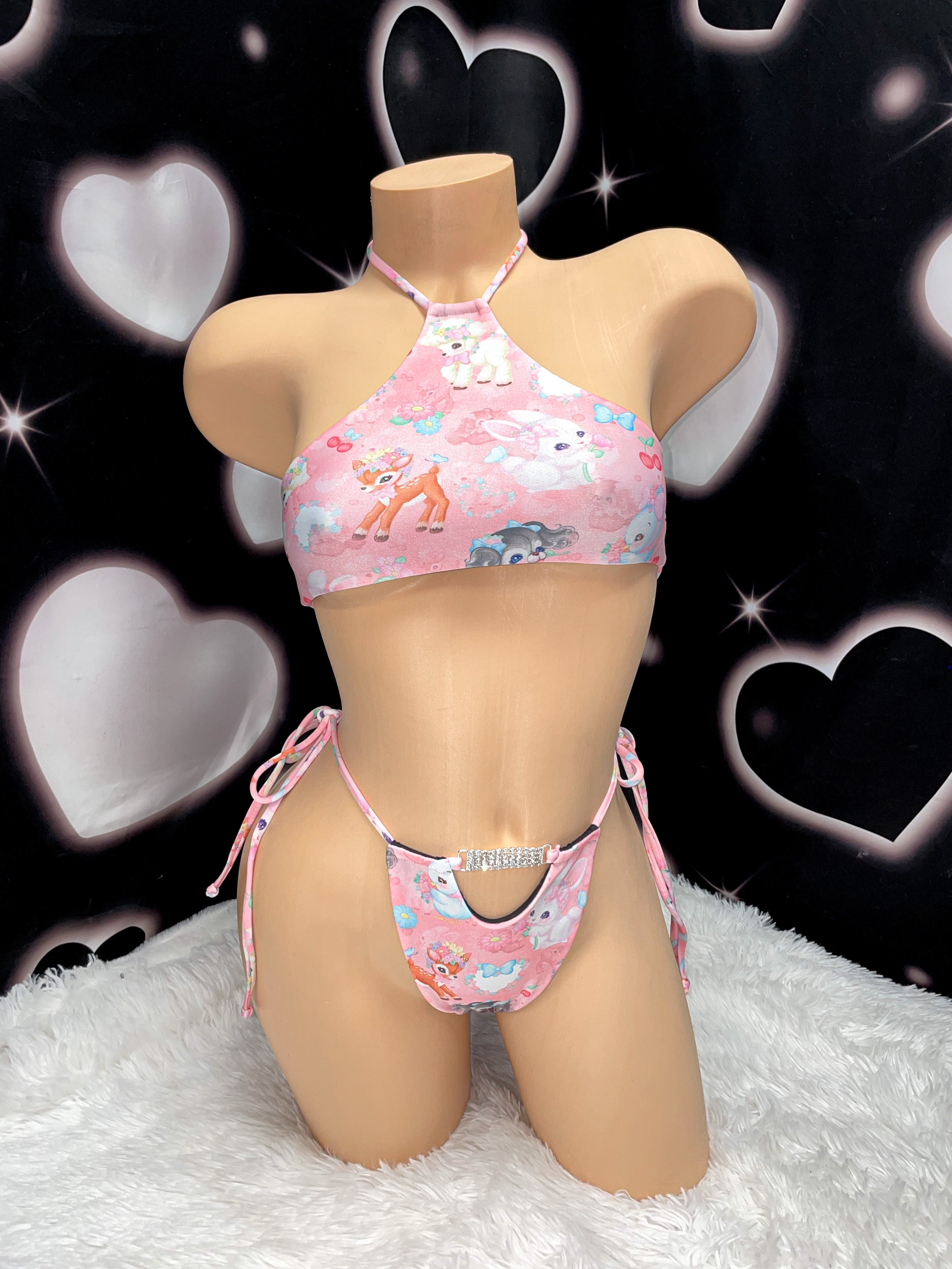 Lil bow peep halter rhinestone bottoms bikini