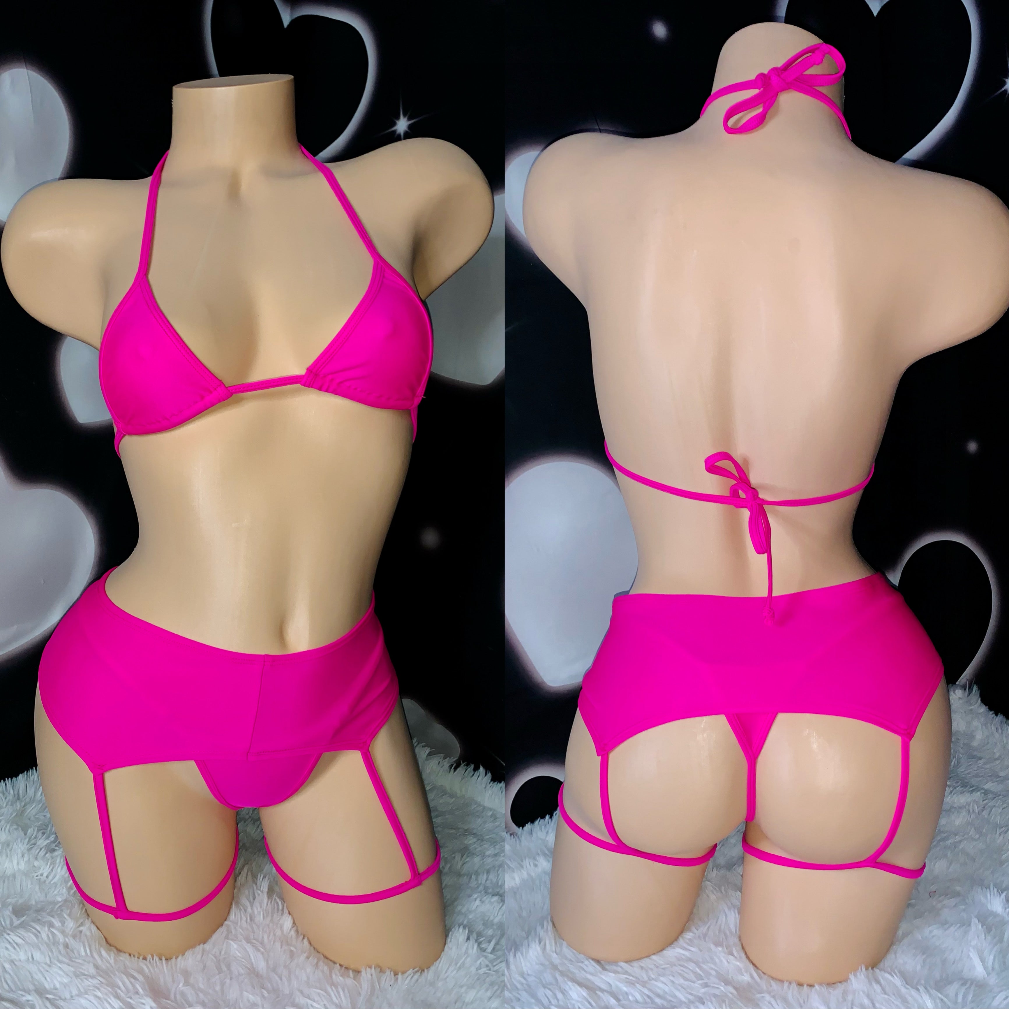 Pink garterbelt bikini set - Bikinis, Monokinis, skirt sets, and apparel inspired by strippers - Bubblegum The Brand