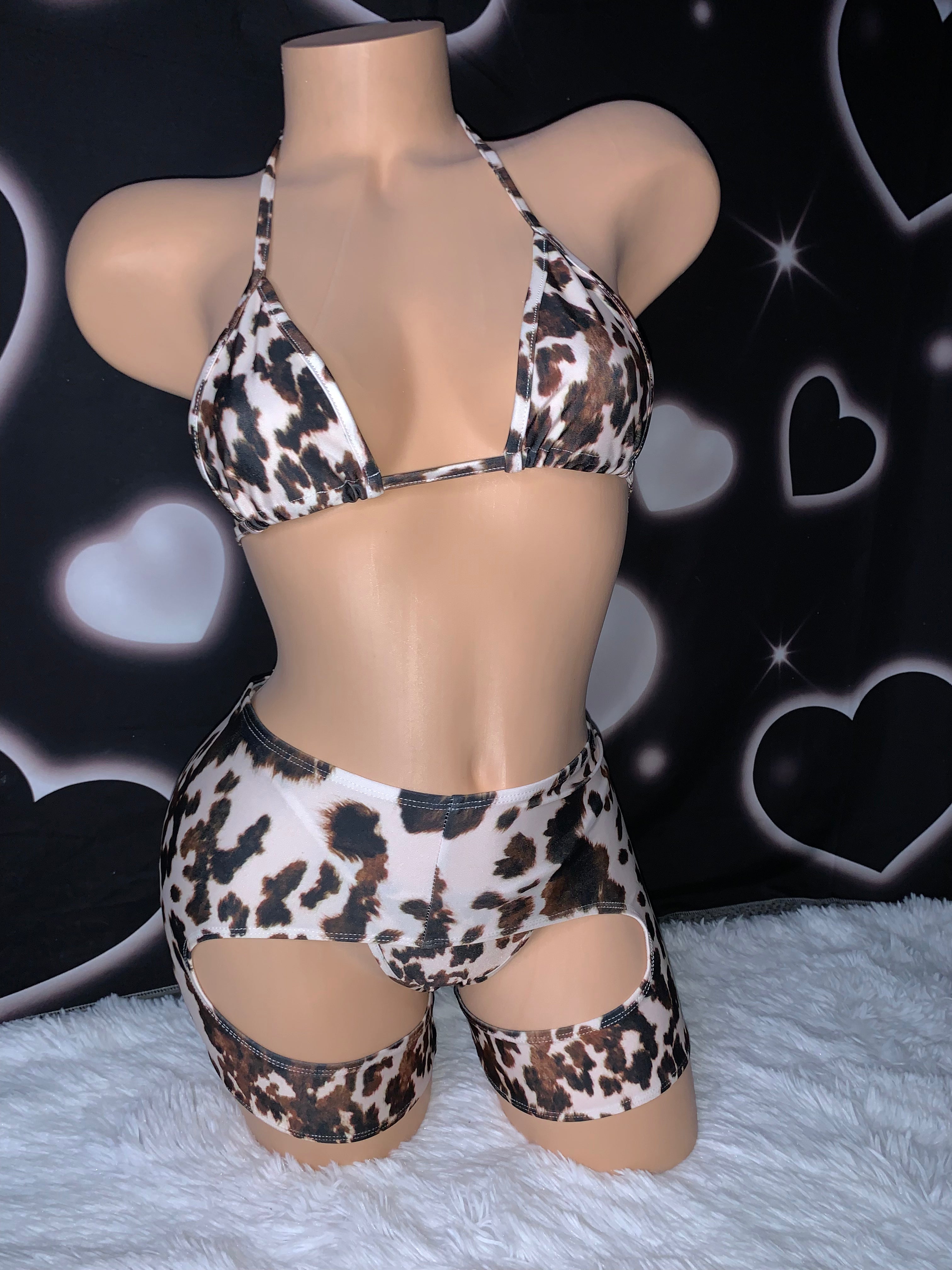 Cowhide chaps bikini set - Bikinis, Monokinis, skirt sets, and apparel inspired by strippers - Bubblegum The Brand