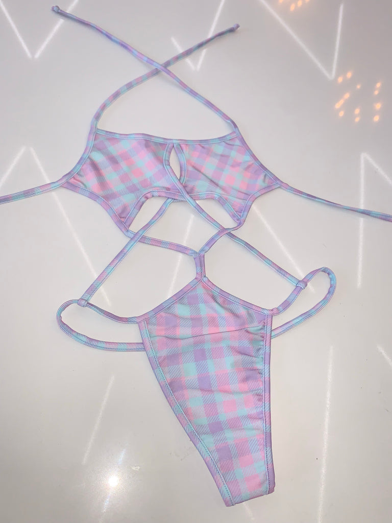 Pastel Plaid Star one piece - Bikinis, Monokinis, skirt sets, and apparel inspired by strippers - Bubblegum The Brand