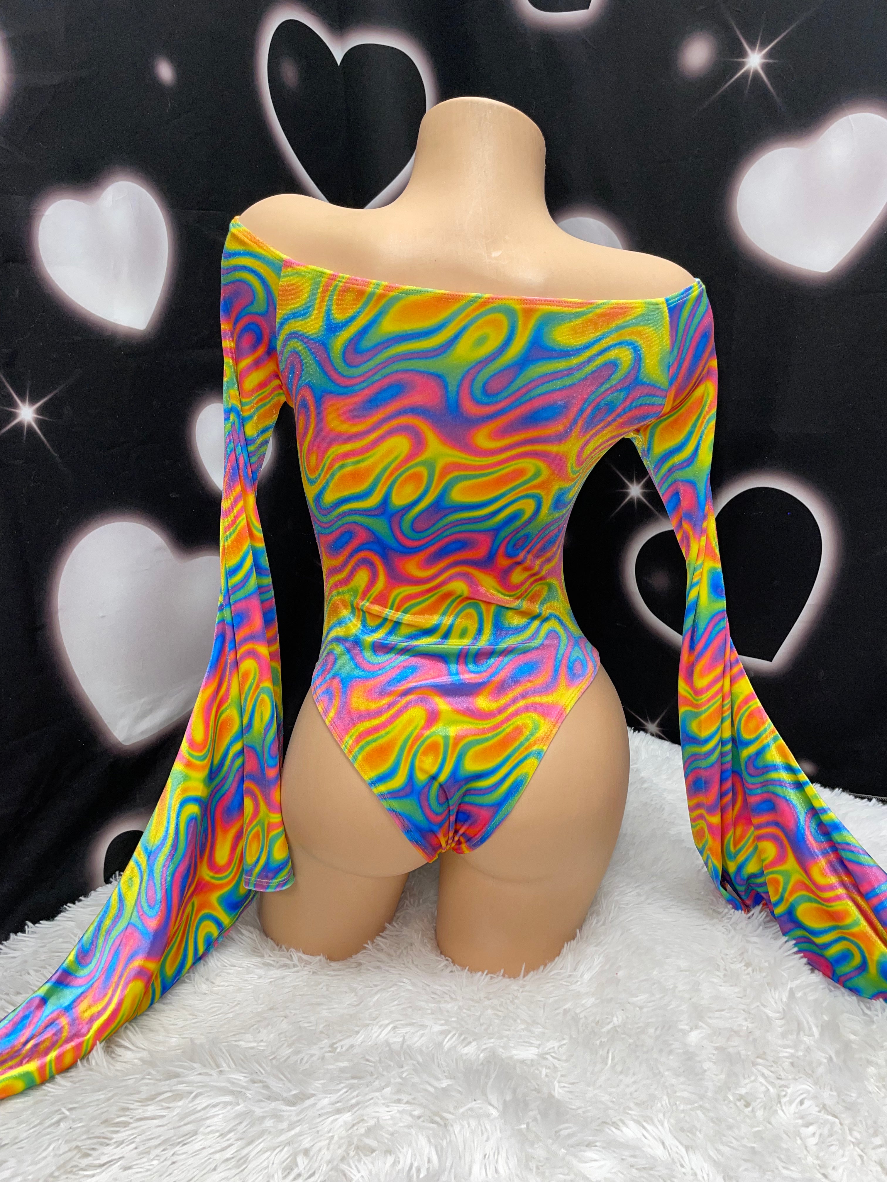 Rainbow sherbert bell sleeves one piece - Bikinis, Monokinis, skirt sets, and apparel inspired by strippers - Bubblegum The Brand