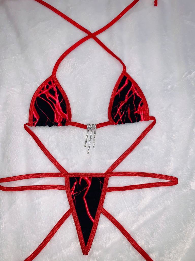 Red lightning sparkle microkini - Bikinis, Monokinis, skirt sets, and apparel inspired by strippers - Bubblegum The Brand