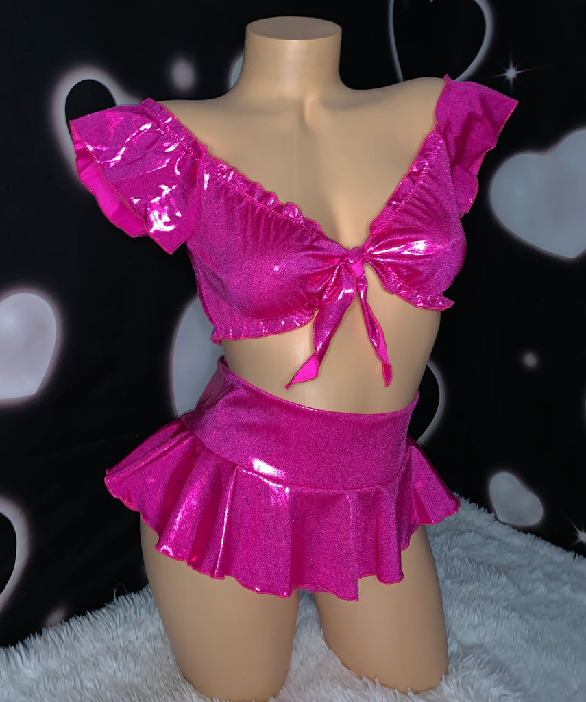 Pink glitter babydoll skirt set - Bikinis, Monokinis, skirt sets, and apparel inspired by strippers - Bubblegum The Brand