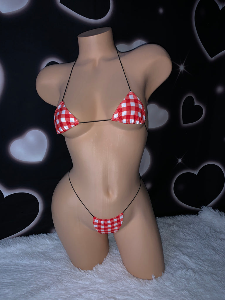 Red gingham string microkini - Bikinis, Monokinis, skirt sets, and apparel inspired by strippers - Bubblegum The Brand