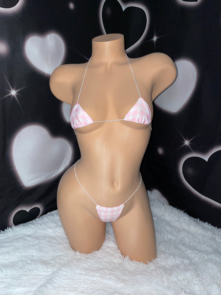 Pink gingham string microkini - Bikinis, Monokinis, skirt sets, and apparel inspired by strippers - Bubblegum The Brand