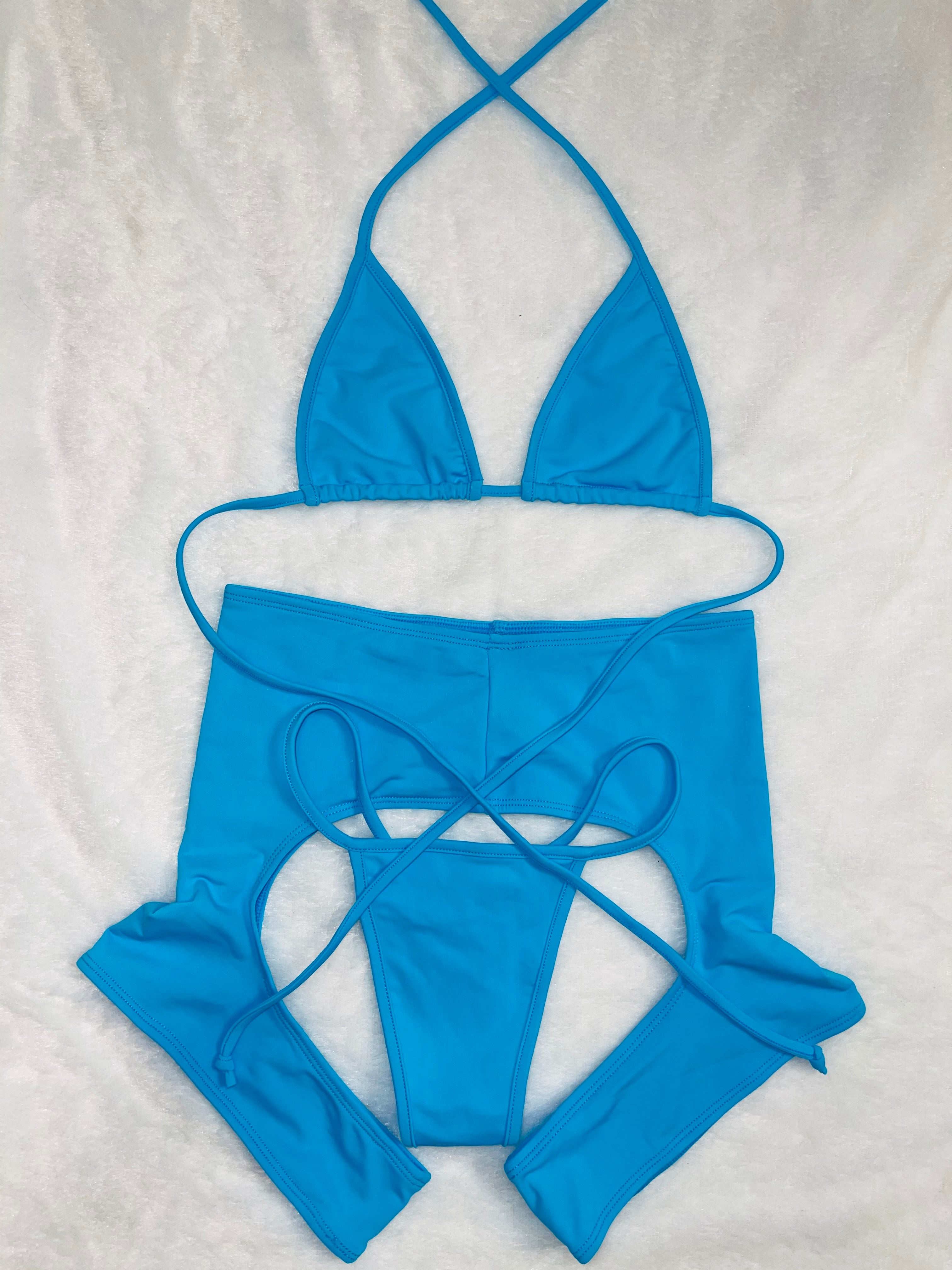 Sky Blue Chaps bikini set - Bikinis, Monokinis, skirt sets, and apparel inspired by strippers - Bubblegum The Brand