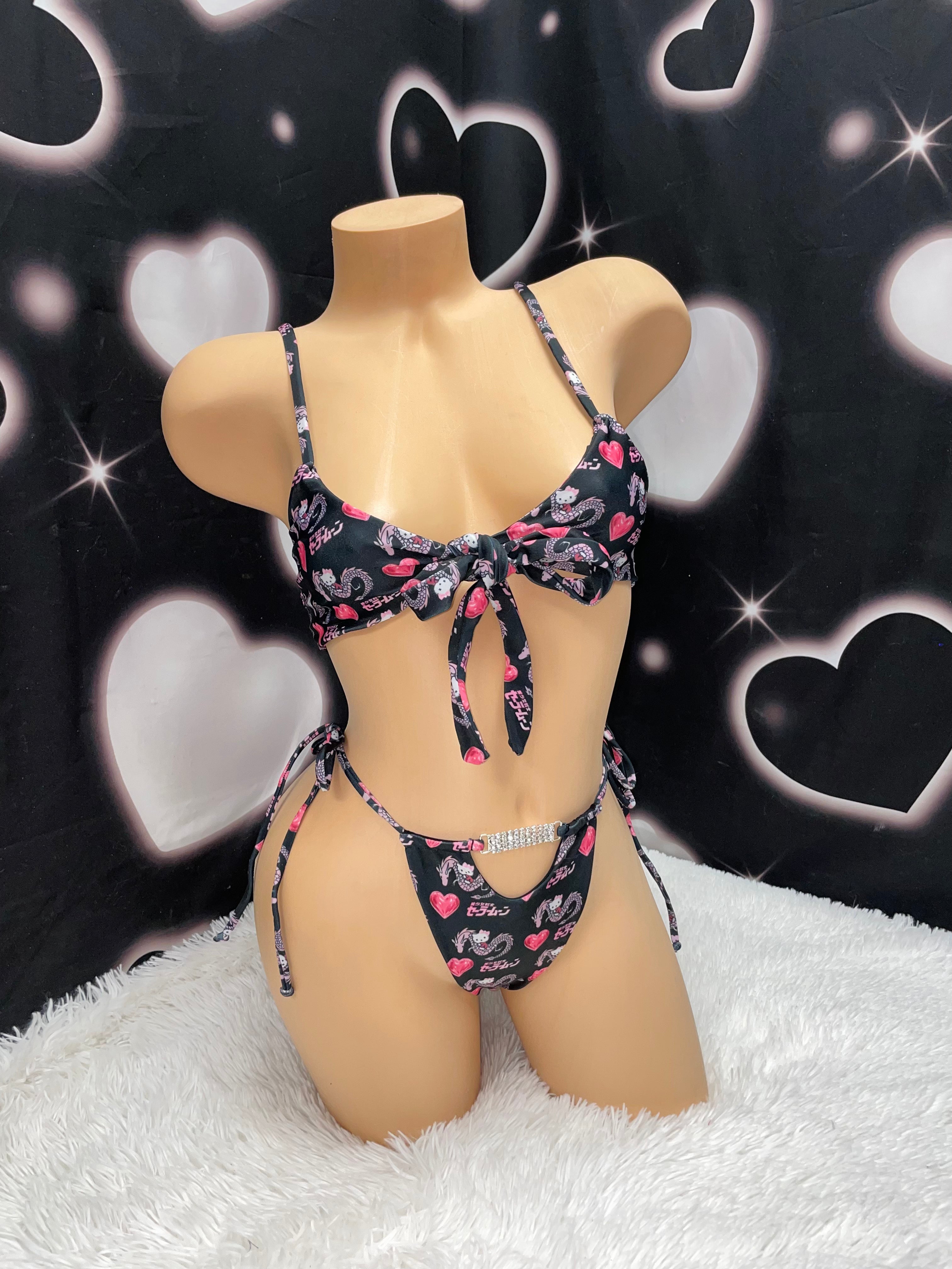 Harajuku kitty diamond side tie bikini - Bikinis, Monokinis, skirt sets, and apparel inspired by strippers - Bubblegum The Brand