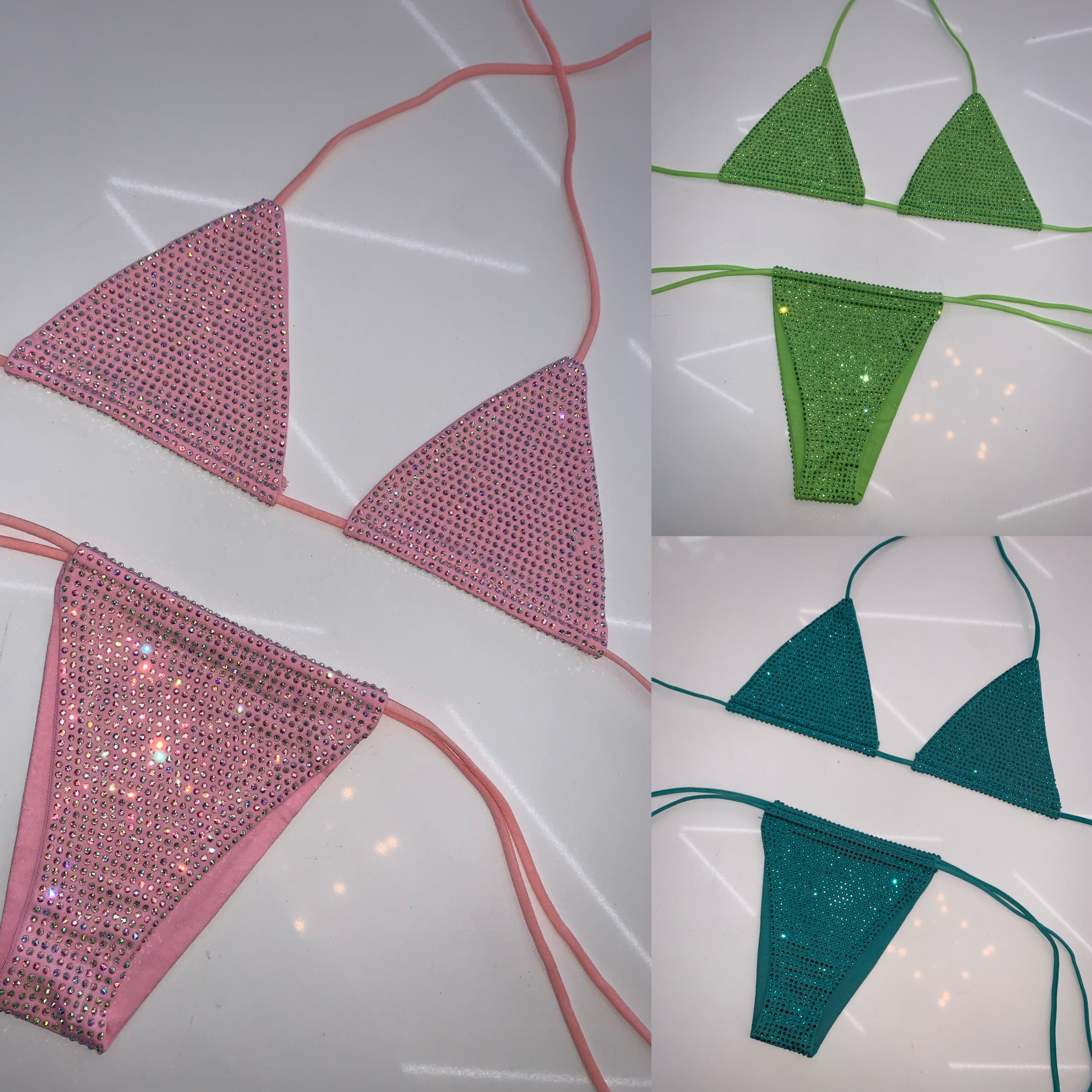 Razzle Dazzle Iced Out Rhinestone Bikini in new colors, featuring sparkling rhinestone accents for a bold and glamorous look