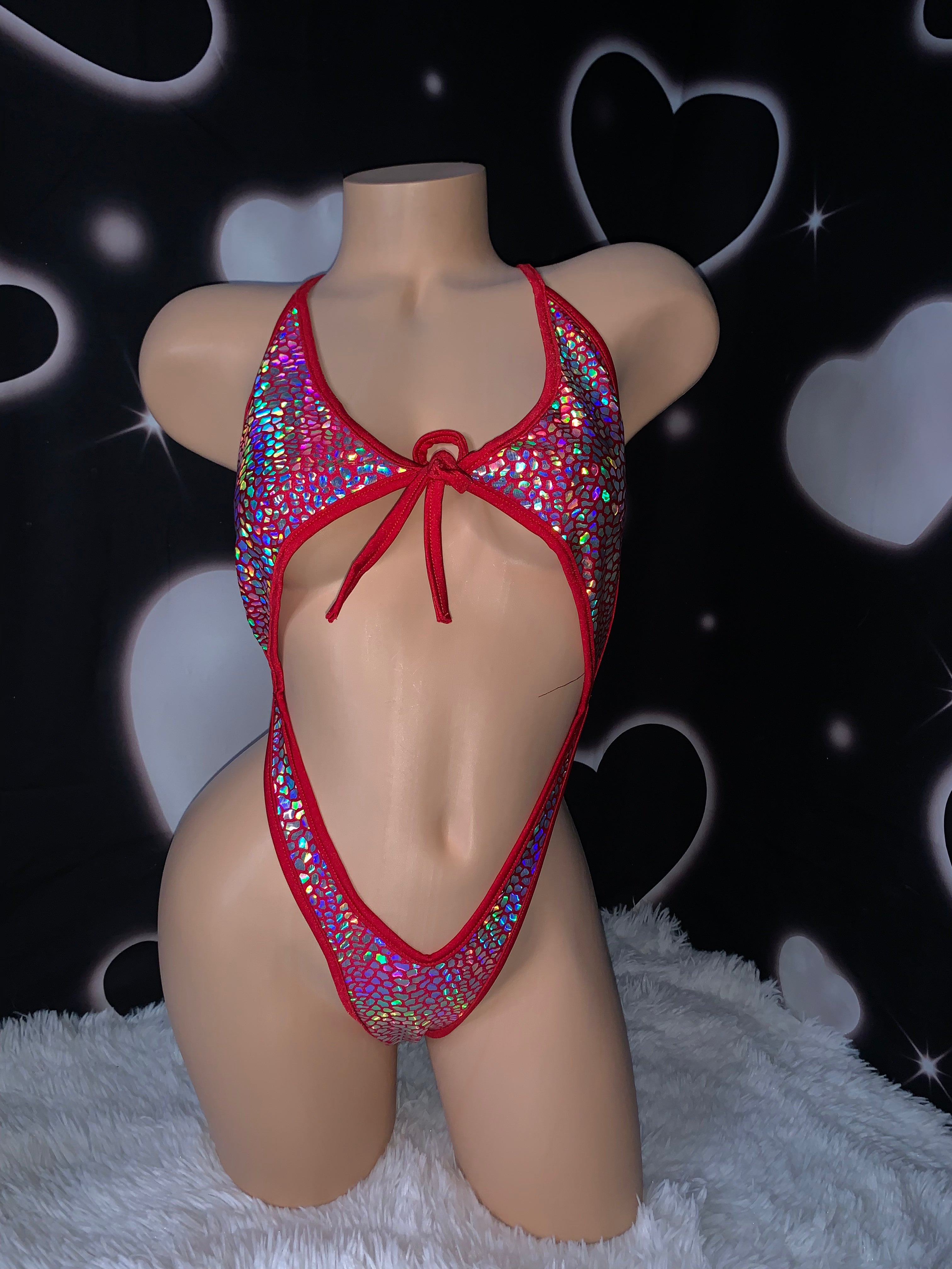 Holographic shattered red one piece - Bikinis, Monokinis, skirt sets, and apparel inspired by strippers - Bubblegum The Brand