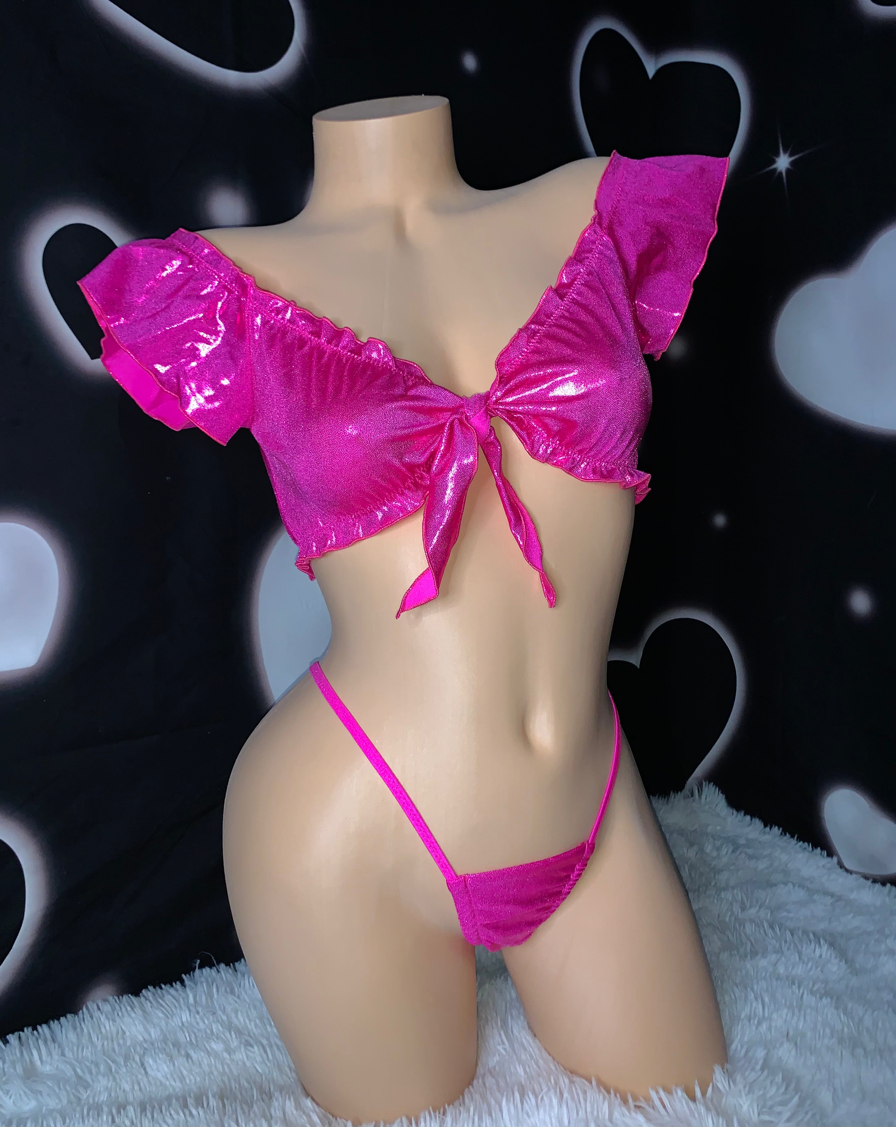 Pink glitter babydoll skirt set - Bikinis, Monokinis, skirt sets, and apparel inspired by strippers - Bubblegum The Brand