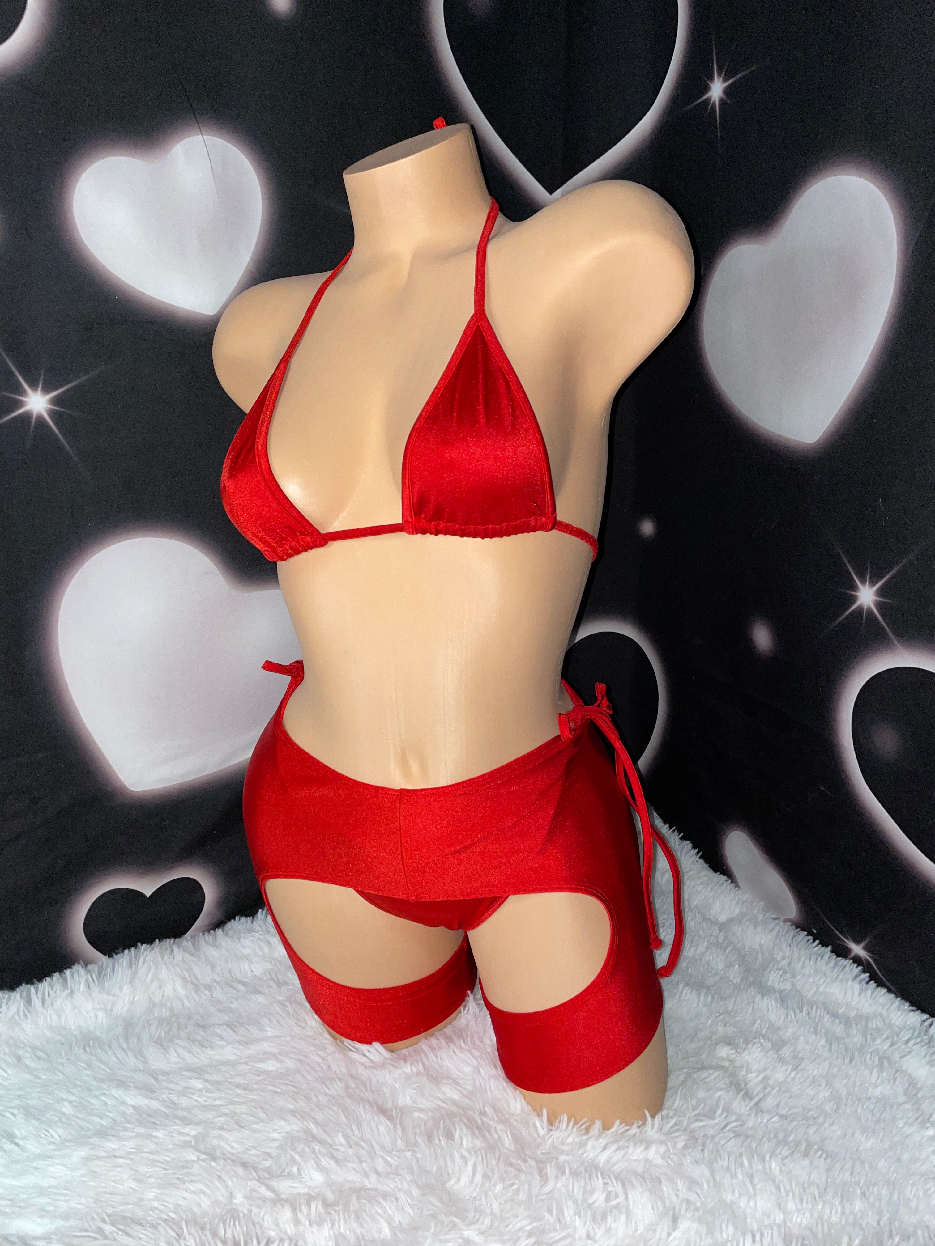 Red chaps set - Bikinis, Monokinis, skirt sets, and apparel inspired by strippers - Bubblegum The Brand